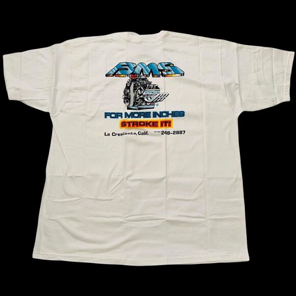 Bob's Machine Shop BMS White T-shirt  For More Inches Stroke It! Sz XL New Calif - Picture 5 of 8